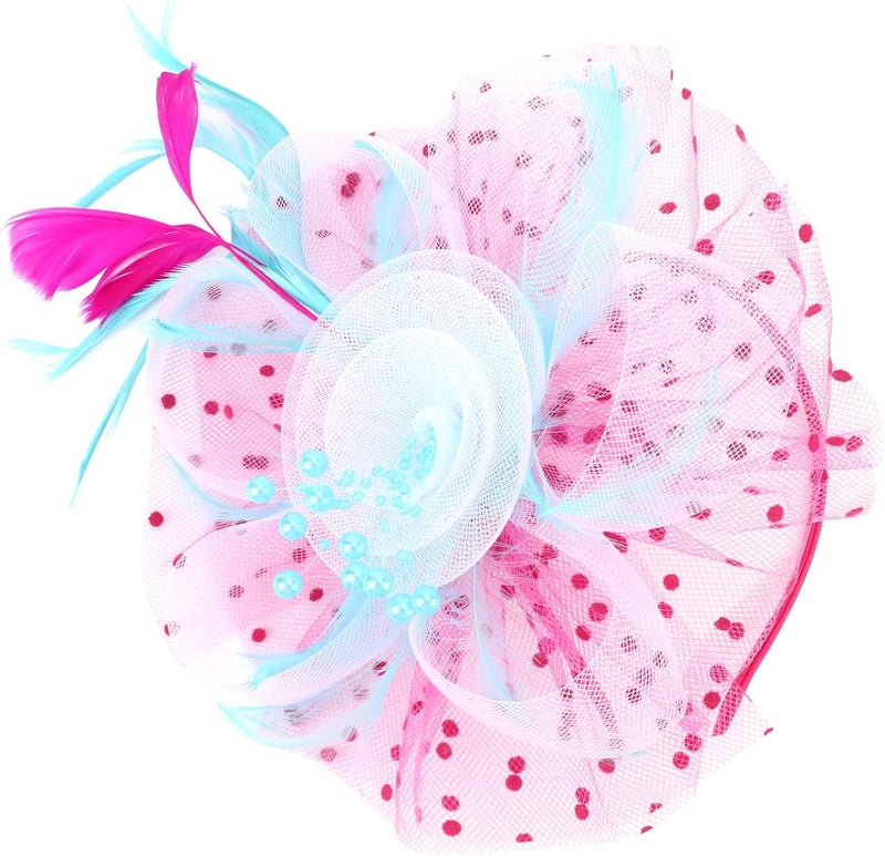 DRESHOW Fascinators Hat Flower Mesh Ribbons Feathers on a Headband and a Clip Tea Party Headwear for Girls and Women - Image 1